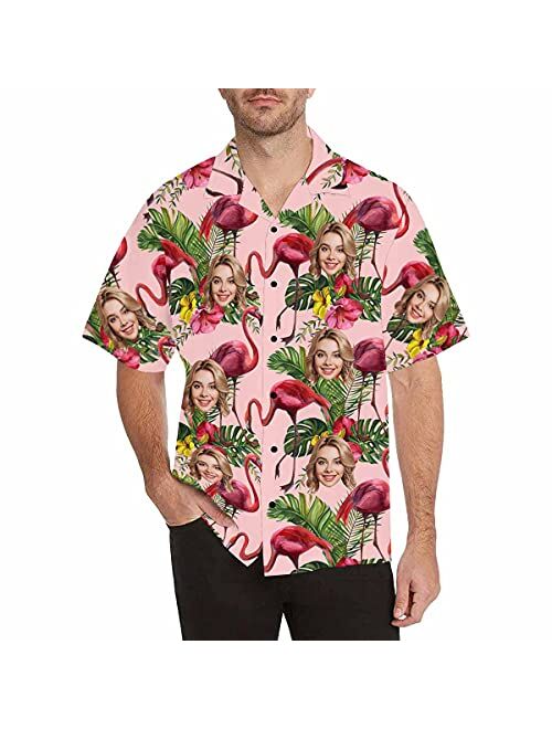 Diykst Custom Tropical Floral Hawaiian Shirt with Face for Men Personalized BF Husbands Photo Men Aloha Beach Fruit Flower Shirts