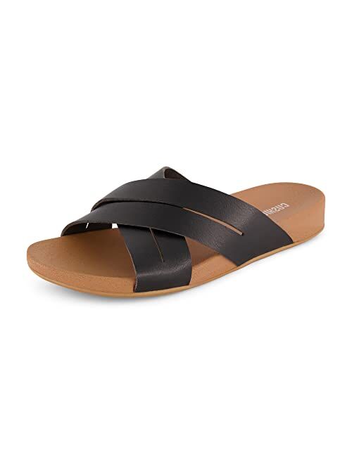 CUSHIONAIRE Women's Jackie cross band footbed slide sandal +Comfort Foam