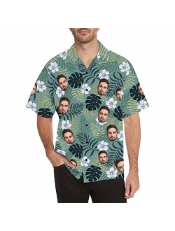 DIYKST Custom Casual Hawaiian Aloha Shirt with Face for Men Personalized BF Photo Beach Tropical Palm Trees Floral Shirt