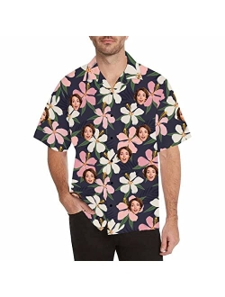 DIYKST Custom Casual Hawaiian Aloha Shirt with Face for Men Personalized BF Photo Beach Tropical Palm Trees Floral Shirt