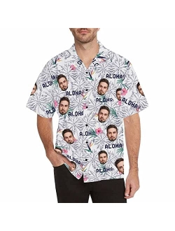 DIYKST Custom Casual Hawaiian Aloha Shirt with Face for Men Personalized BF Photo Beach Tropical Palm Trees Floral Shirt