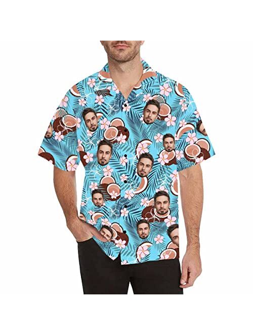 DIYKST Custom Casual Hawaiian Aloha Shirt with Face for Men Personalized BF Photo Beach Tropical Palm Trees Floral Shirt