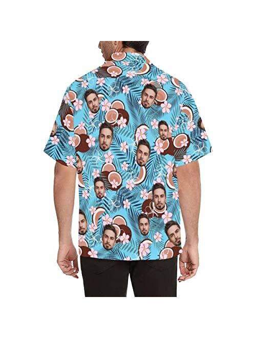 DIYKST Custom Casual Hawaiian Aloha Shirt with Face for Men Personalized BF Photo Beach Tropical Palm Trees Floral Shirt