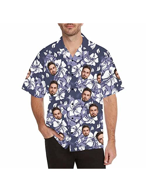 DIYKST Custom Casual Hawaiian Aloha Shirt with Face for Men Personalized BF Photo Beach Tropical Palm Trees Floral Shirt