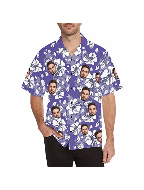 DIYKST Custom Casual Hawaiian Aloha Shirt with Face for Men Personalized BF Photo Beach Tropical Palm Trees Floral Shirt