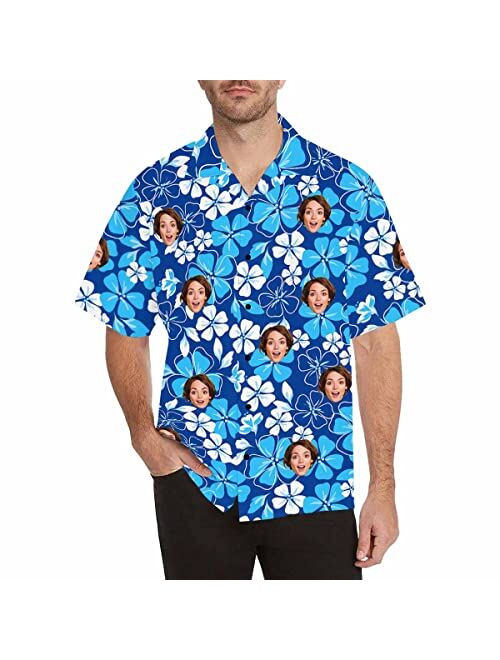 DIYKST Custom Casual Hawaiian Aloha Shirt with Face for Men Personalized BF Photo Beach Tropical Palm Trees Floral Shirt