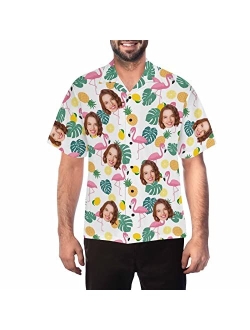 DIYKST Custom Mens Hawaiian Hibiscus Palm Leaf Shirt witth face Personalized Photo Beach Tropical Floral Aloha Shirt