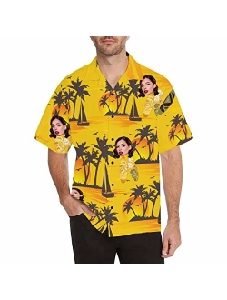 Artsadd Personalized Hawaiian Shirt for Men Custom Face Photo Short Sleeve Tropical Floral Summer Beach Button Down Shirts