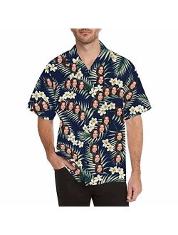 Artsadd Personalized Hawaiian Shirt for Men Custom Face Photo Short Sleeve Tropical Floral Summer Beach Button Down Shirts