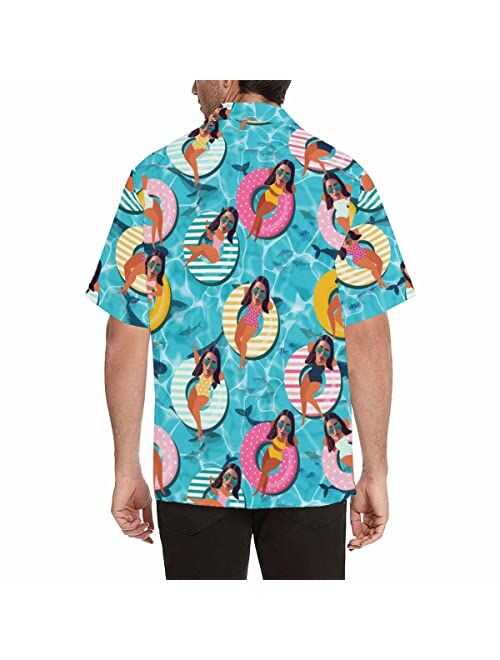 Artsadd Personalized Hawaiian Shirt for Men Custom Face Photo Short Sleeve Tropical Floral Summer Beach Button Down Shirts