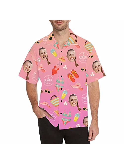 Artsadd Personalized Hawaiian Shirt for Men Custom Face Photo Short Sleeve Tropical Floral Summer Beach Button Down Shirts