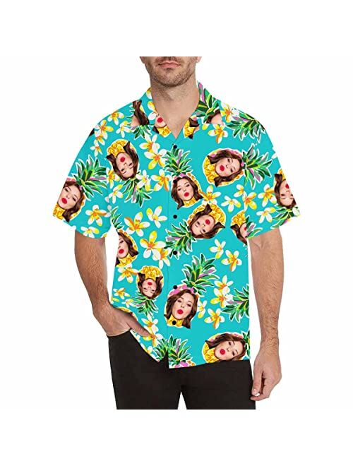 Artsadd Personalized Hawaiian Shirt for Men Custom Face Photo Short Sleeve Tropical Floral Summer Beach Button Down Shirts