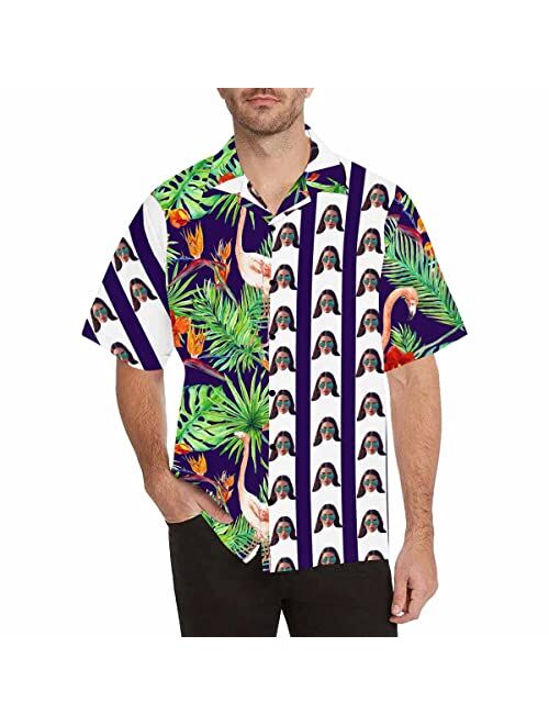 Artsadd Personalized Hawaiian Shirt for Men Custom Face Photo Short Sleeve Tropical Floral Summer Beach Button Down Shirts