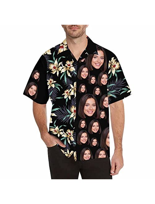 Artsadd Personalized Hawaiian Shirt for Men Custom Face Photo Short Sleeve Tropical Floral Summer Beach Button Down Shirts