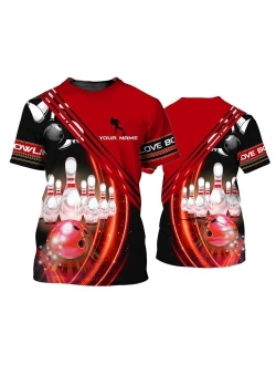 Nazenti Personalized Bowling with Name 3D Shirt, Custom Team Shirts for Bowling Lovers, Sport All Over Print Shirt for Men Women