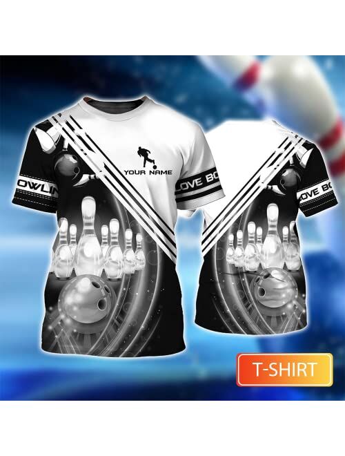 Nazenti Personalized Bowling with Name 3D Shirt, Custom Team Shirts for Bowling Lovers, Sport All Over Print Shirt for Men Women