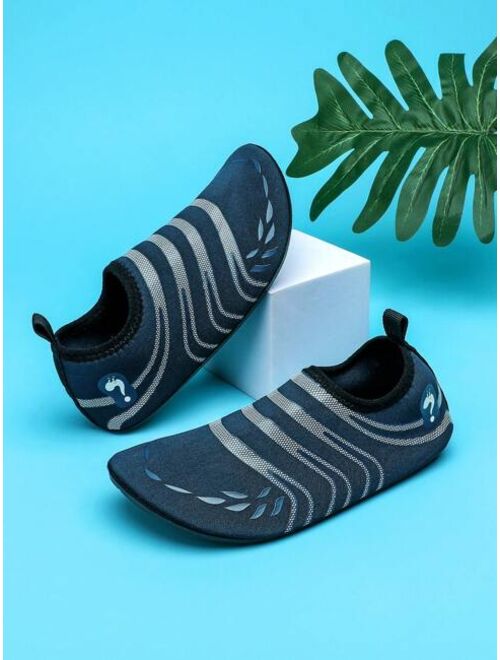 Wisen Shoes Boys Striped Pattern Slip-on Water Shoes, Sporty Beach Fabric Aqua Socks