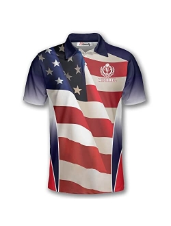 PRIMESTY Custom Bowling Shirts for Men, Patriotic American Flag Bowling Jerseys, Personalized Bowling Polo Shirts