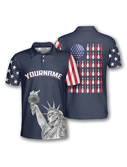 PRIMESTY Custom Bowling Shirts for Men, Patriotic American Flag Bowling Jerseys, Personalized Bowling Polo Shirts