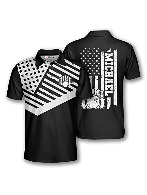 PRIMESTY Custom Bowling Shirts for Men, Patriotic American Flag Bowling Jerseys, Personalized Bowling Polo Shirts