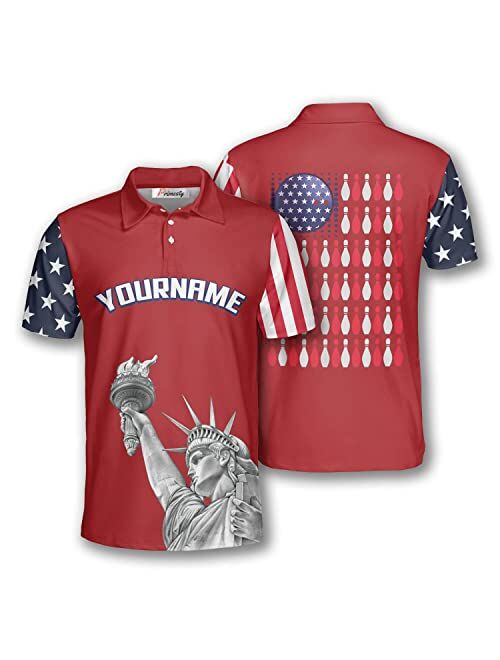 PRIMESTY Custom Bowling Shirts for Men, Patriotic American Flag Bowling Jerseys, Personalized Bowling Polo Shirts