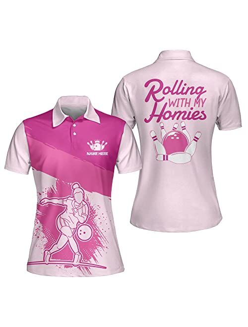 LASFOUR Personalized 3D Funny Heartbeat Pulse Line Pink Bowling Shirts for Women, Custom Bowling Jerseys Shirt for Women