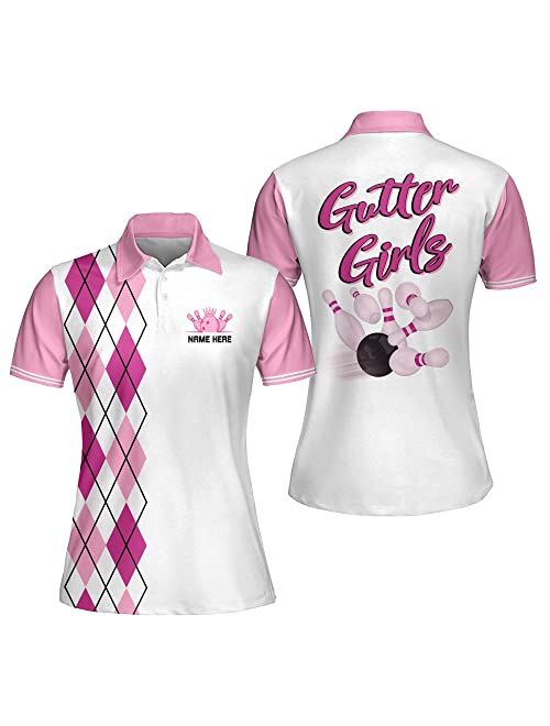 LASFOUR Personalized 3D Funny Heartbeat Pulse Line Pink Bowling Shirts for Women, Custom Bowling Jerseys Shirt for Women