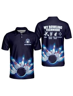 LASFOUR Personalized Funny Bowling Shirts for Men, Men's Bowling Polo Shirts Short Sleeve, Crazy Bowling Team Shirts for Men