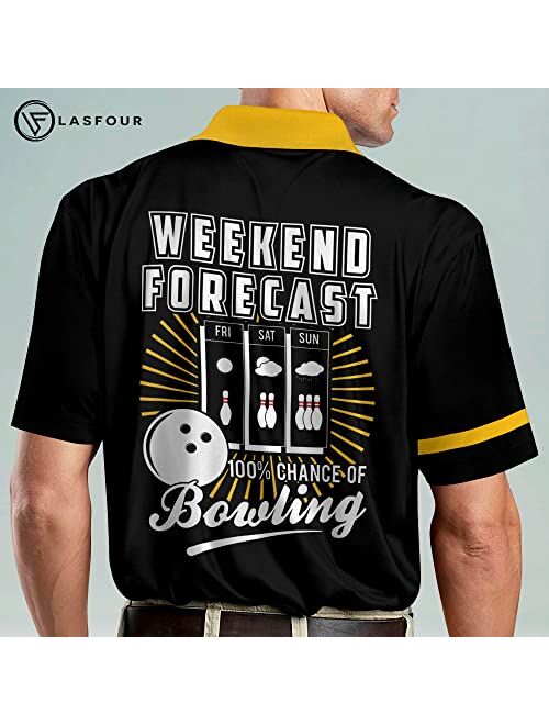 LASFOUR Personalized Funny Bowling Shirts for Men, Men's Bowling Polo Shirts Short Sleeve, Crazy Bowling Team Shirts for Men