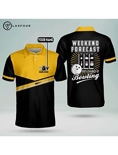 LASFOUR Personalized Funny Bowling Shirts for Men, Men's Bowling Polo Shirts Short Sleeve, Crazy Bowling Team Shirts for Men