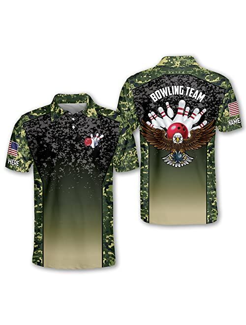 LASFOUR Custom Skull Bowling Shirts with Name, USA Camouflage Bowling Jerseys for Men Short Sleeve, Mens Bowling Team Shirts