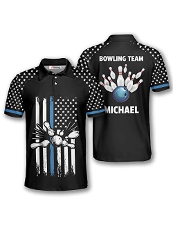 PRIMESTY Personalized Bowling Shirts for Men Custom Name and Team Name Bowling Polo Shirts Bowling Jerseys Size S-5XL