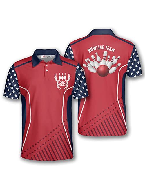 PRIMESTY Personalized Bowling Shirts for Men Custom Name and Team Name Bowling Polo Shirts Bowling Jerseys Size S-5XL