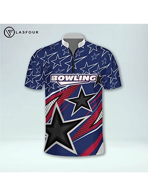 LASFOUR Personalized 3D Bowling Jerseys for Men, Custom Bowling Shirts for Men Team, USA Bowling League Jersey Team Shirts