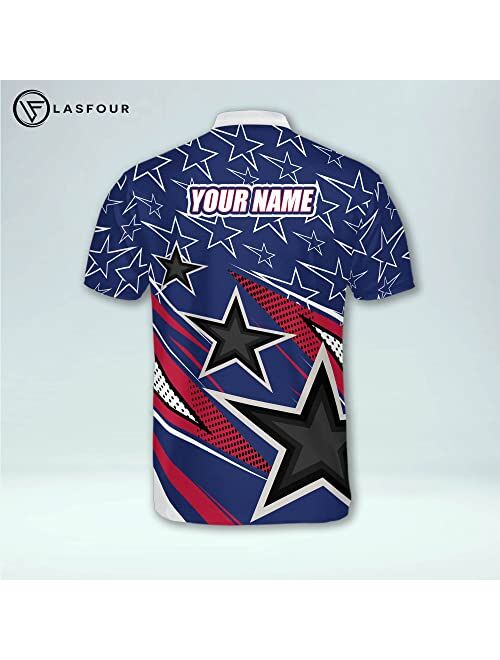 LASFOUR Personalized 3D Bowling Jerseys for Men, Custom Bowling Shirts for Men Team, USA Bowling League Jersey Team Shirts