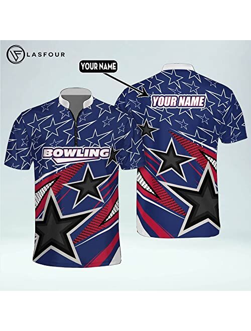 LASFOUR Personalized 3D Bowling Jerseys for Men, Custom Bowling Shirts for Men Team, USA Bowling League Jersey Team Shirts