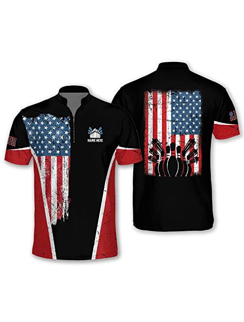 LASFOUR Personalized 3D Bowling Jerseys for Men, Custom Bowling Shirts for Men Team, USA Bowling League Jersey Team Shirts