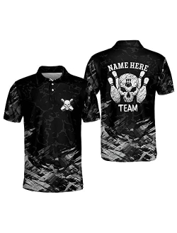 LASFOUR Custom Skull Bowling Shirts for Men, Men's Bowling Shirts Short Sleeve Polo, Crazy Bowling Team Shirts