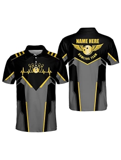 LASFOUR Custom Bowling Shirts for Men, Men's Bowling Polo Shirts Short Sleeve, Crazy Bowling Team Shirts for Men and Women