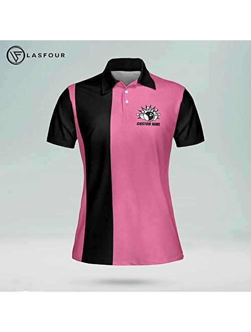 LASFOUR Personalized 3D Funny Bowling Shirts for Women, Custom Bowling Team Shirts for Women, Women Bowling Jerseys