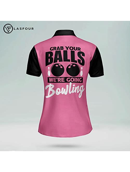 LASFOUR Personalized 3D Funny Bowling Shirts for Women, Custom Bowling Team Shirts for Women, Women Bowling Jerseys