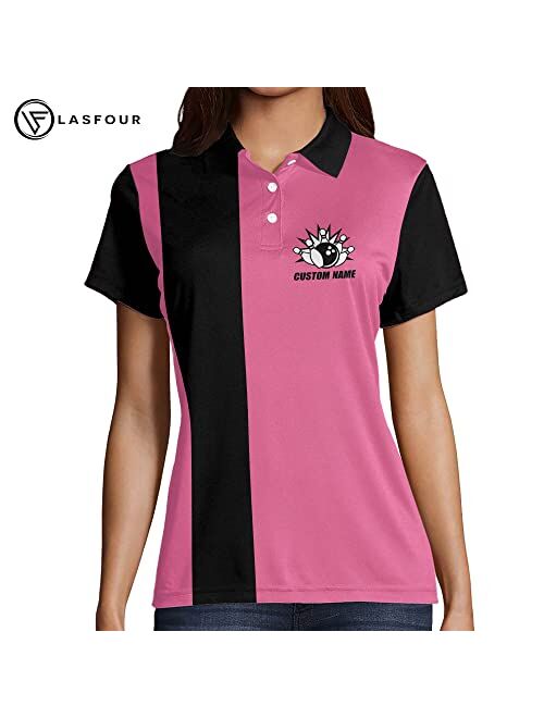 LASFOUR Personalized 3D Funny Bowling Shirts for Women, Custom Bowling Team Shirts for Women, Women Bowling Jerseys