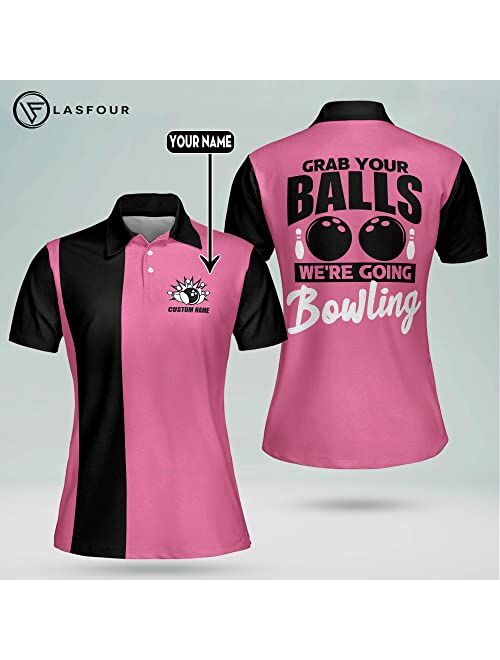 LASFOUR Personalized 3D Funny Bowling Shirts for Women, Custom Bowling Team Shirts for Women, Women Bowling Jerseys