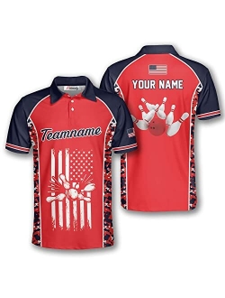 PRIMESTY Custom Bowling Shirts for Men, Personalized Patriotic American Flag Bowling Jerseys, Custom Bowling Polo Shirts