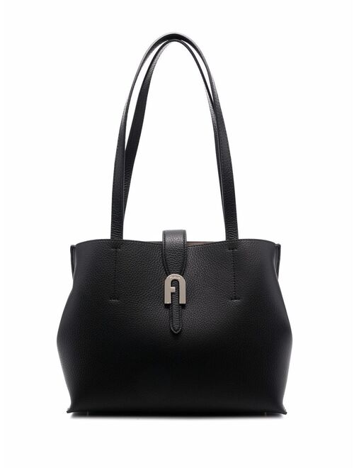 Furla logo-plaque leather tote bag