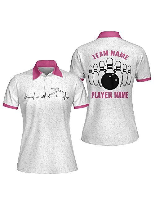 LASFOUR Personalized 3D Bowling Shirts for Women, Custom Quick-Dry Bowling Shirts Short Sleeve Polo for Girls