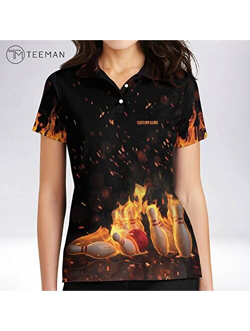 TEEMAN Personalized 3D Funny Bowling Shirts for Women Retro, Custom Bowling Teams Shirt for Women, Ladies Bowling Shirt