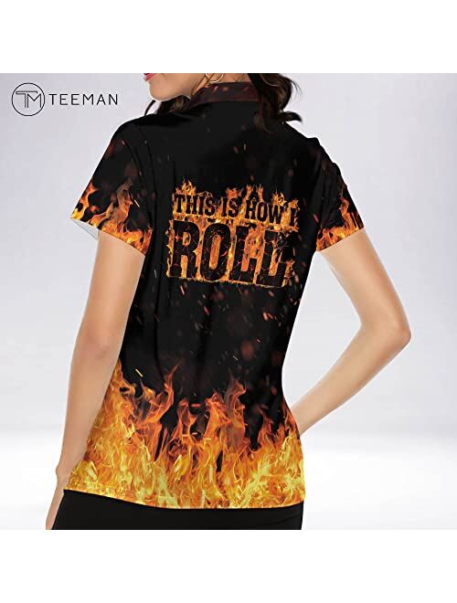 TEEMAN Personalized 3D Funny Bowling Shirts for Women Retro, Custom Bowling Teams Shirt for Women, Ladies Bowling Shirt