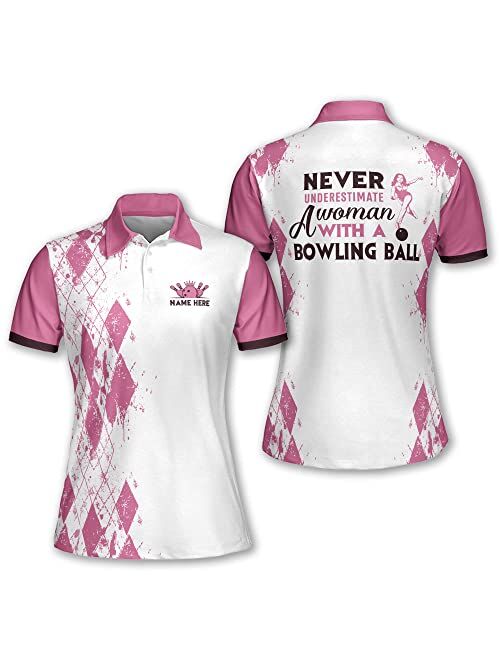 TEEMAN Personalized 3D Funny Bowling Shirts for Women Retro, Custom Bowling Teams Shirt for Women, Ladies Bowling Shirt