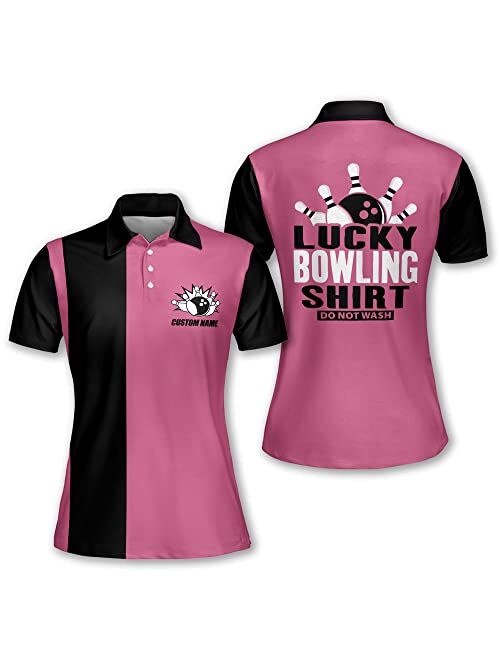 LASFOUR Personalized 3D Pink Bowling Shirts for Women, Custom Quick-Dry Womens Bowling Jersey, Womens Funny Bowling Shirts